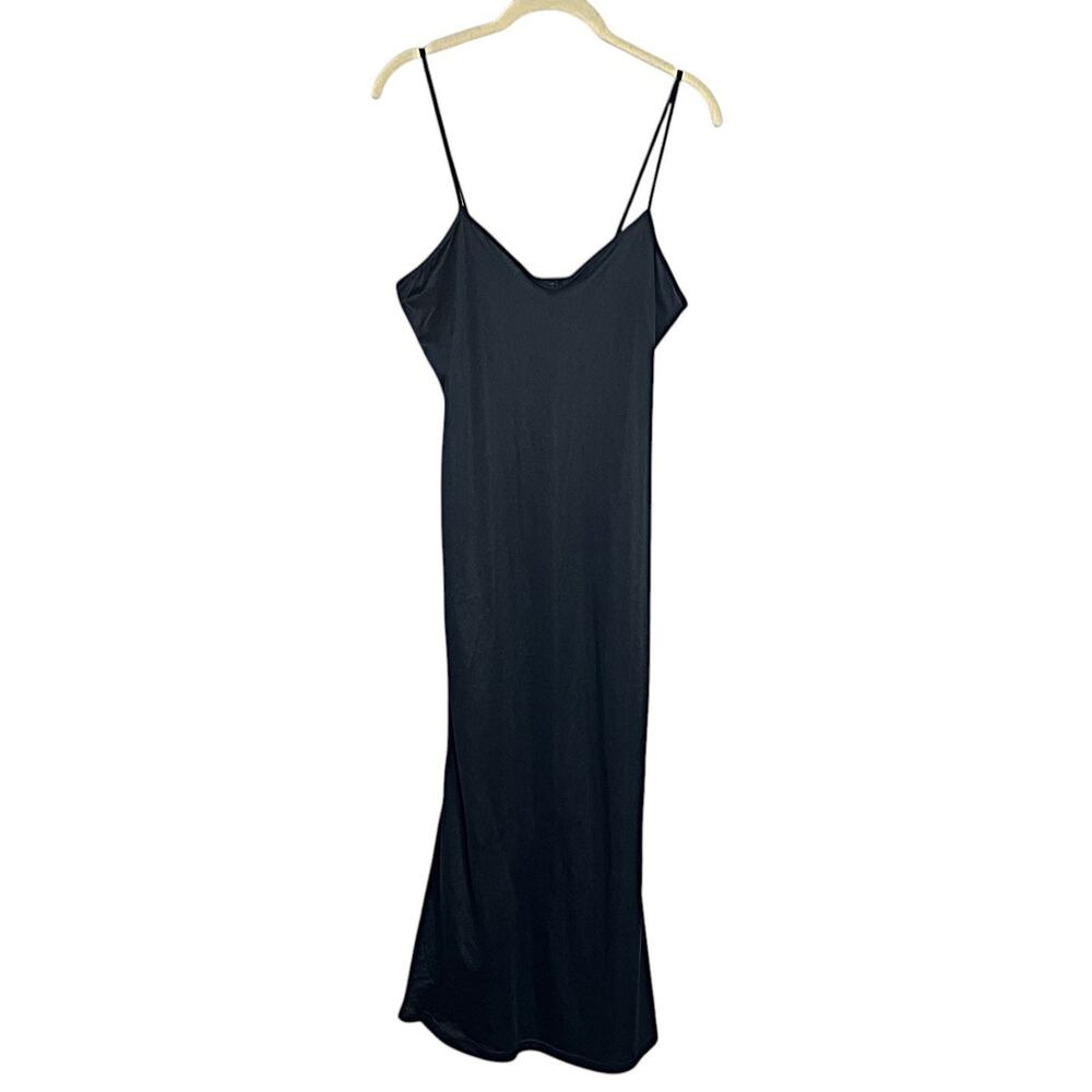 Zara Black Satin Slip Dress Size Medium Midi Spaghetti Strap Minimalist
